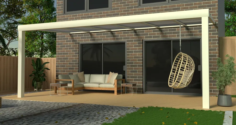 Crème veranda met opaal polycarbonaat dak
